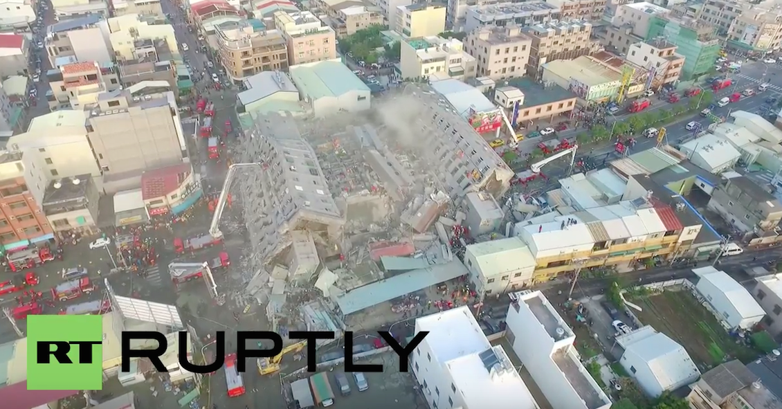 Image: Drone shows devastating impact of Tainan earthquake